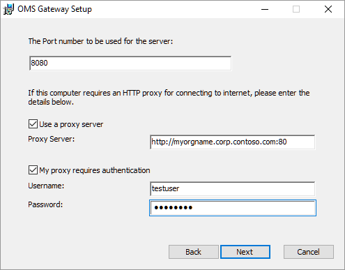Captura de pantalla de la configuración del proxy de la puerta de enlace