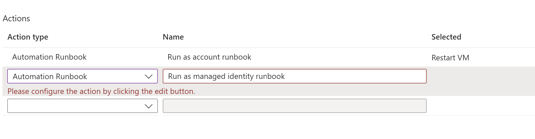 Screenshot of adding a runbook action to an action group.