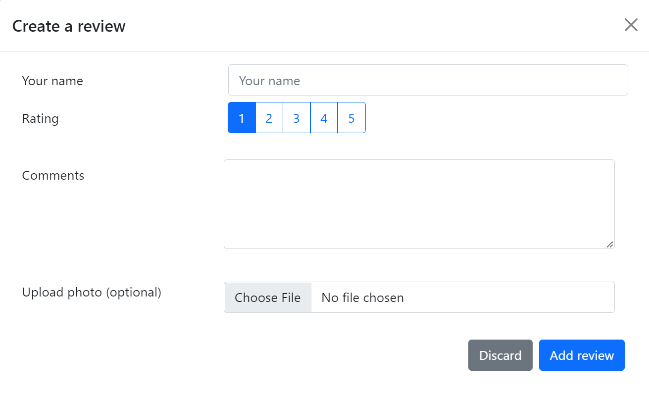 Captura de pantalla del diálogo Crear una revisión en la aplicación web Azure Cafe.