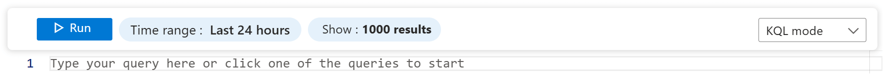 Captura de pantalla que muestra la cinta de opciones del modo KQL.