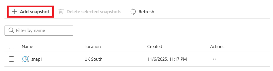 Captura de pantalla que muestra cómo agregar una instantánea.