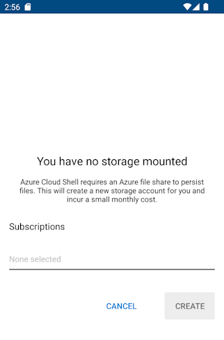 Captura de pantalla de Cloud Shell en la Azure Mobile App para un nuevo usuario. 