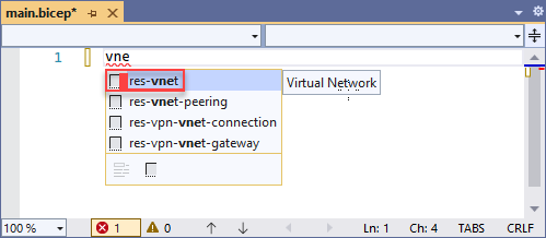 Captura de pantalla de la adición de un fragmento de código para la red virtual.