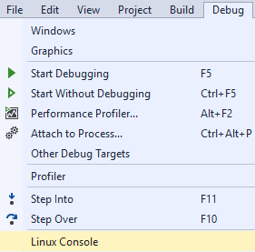 Captura de pantalla de la opción de menú Consola de Linux.