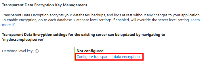 Captura de pantalla de Azure Portal y el menú Seguridad al crear una instancia de Azure SQL Database.