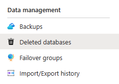 Captura de pantalla del menú de bases de datos eliminadas de Azure Portal.