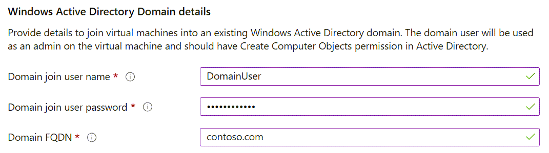Captura de pantalla de Azure Portal que muestra los detalles del dominio de Windows Active Directory.