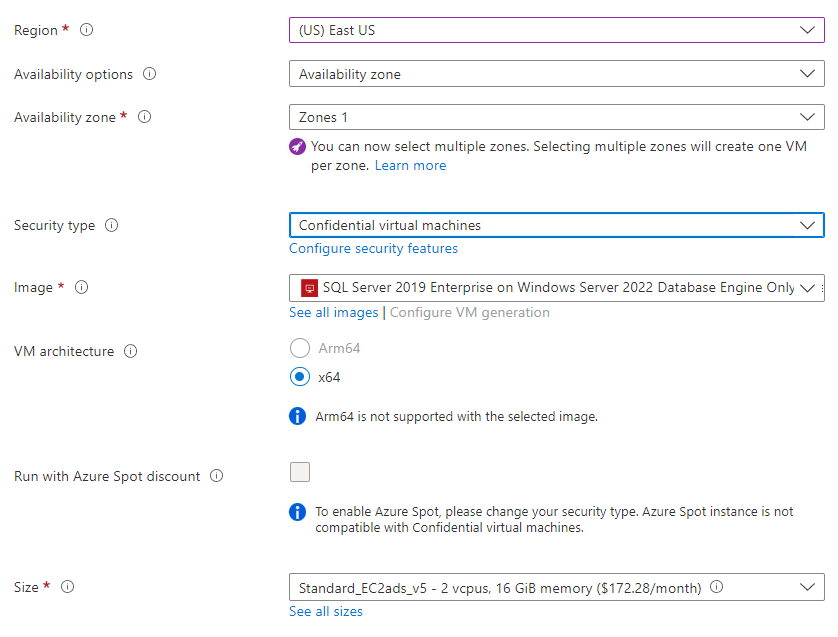 Captura de pantalla de Azure Portal que muestra los detalles de la instancia.