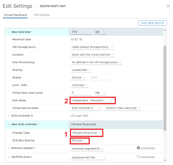 Captura de pantalla que muestra la página Editar configuración del hardware virtual.