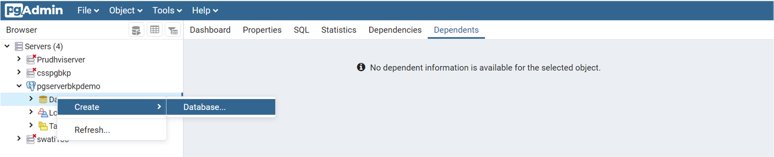 Captura de pantalla que muestra el proceso para agregar nuevas bases de datos y usuarios de base de datos al servidor.