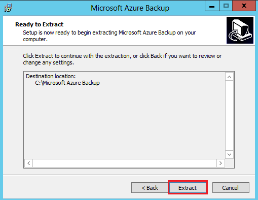Captura de pantalla que muestra archivos de Microsoft Azure Backup listos para extraer.