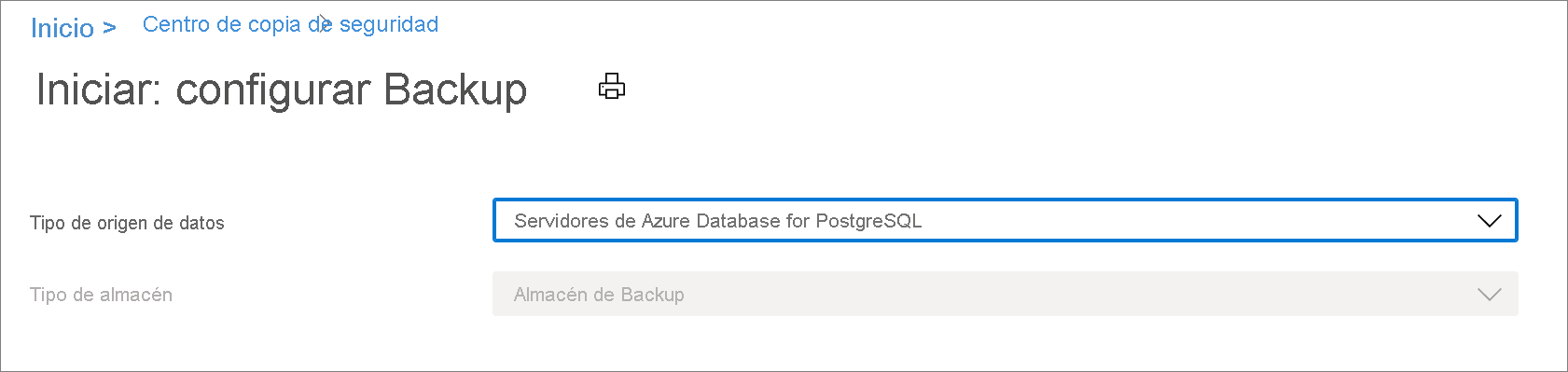 Seleccione el origen de datos para configurar la copia de seguridad del servidor de Azure Database for PostgreSQL.