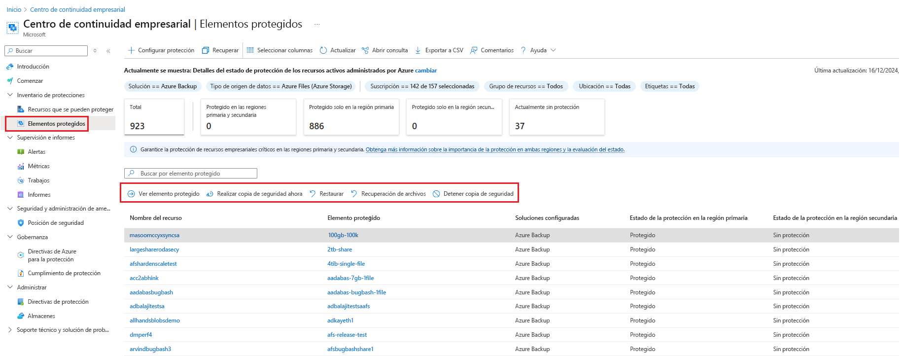 Captura de pantalla que muestra la lista de acciones disponibles para el elemento.