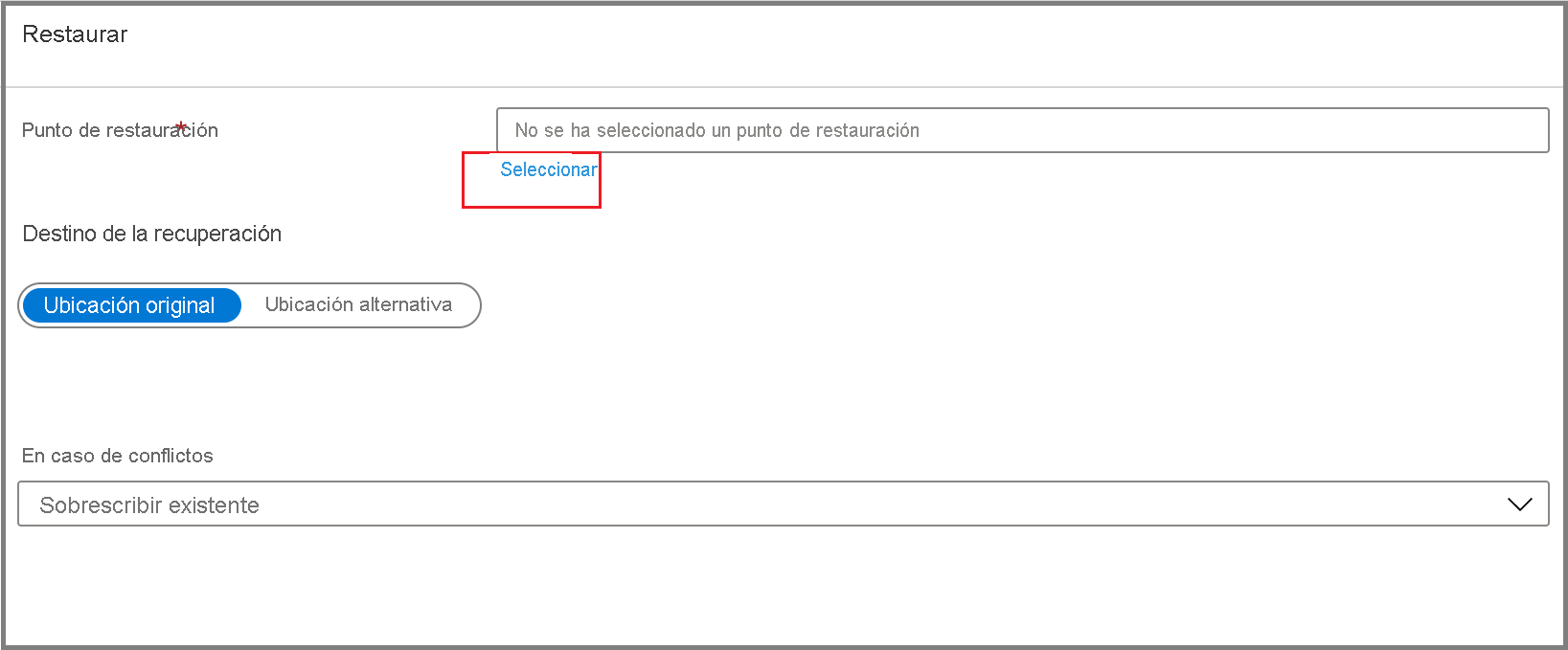 Screenshot shows how to select restore point by choosing Select.