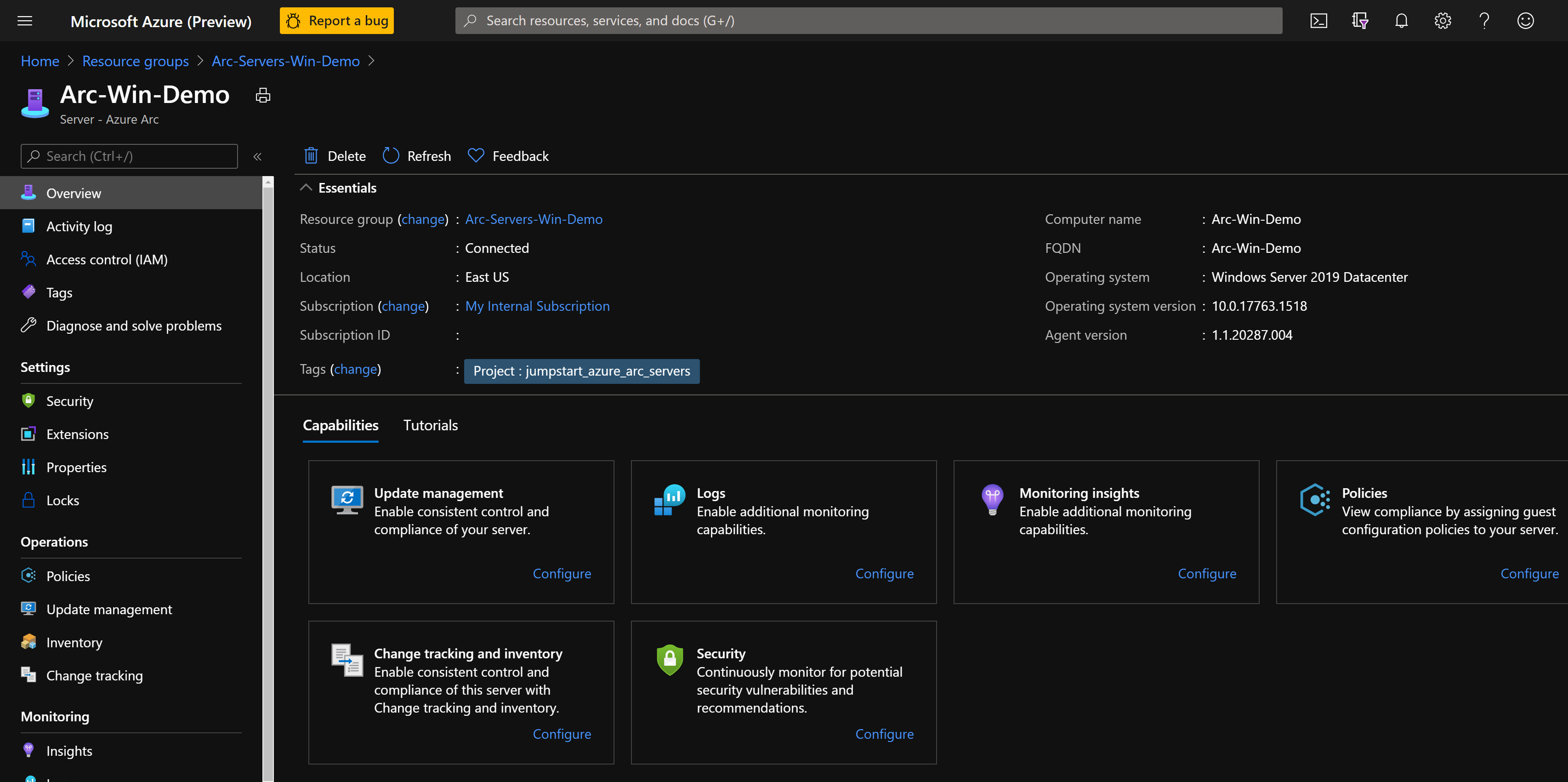 A screenshot of details from an Azure Arc-enabled server.