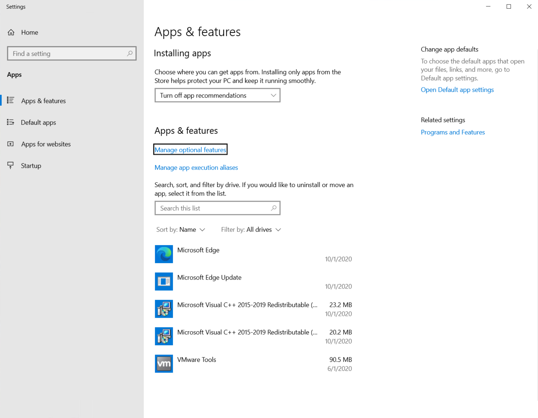 Another screenshot of a vanilla VMware vSphere virtual machine without an Azure Arc agent.