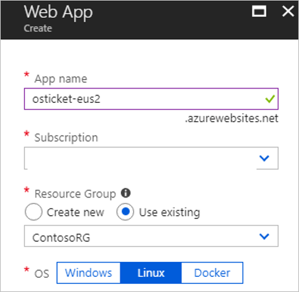 Captura de pantalla del panel de aplicación web para crear una aplicación web en Linux.