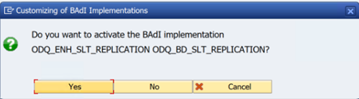 Captura de pantalla que muestra el cuadro de diálogo Personalización de implementaciones de BADI.