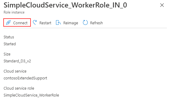 Imagen que muestra la selección de la instancia de rol de trabajo en Azure Portal.