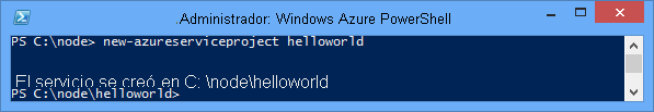 Resultado del comando New-AzureService helloworld