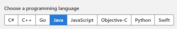 Captura de pantalla que muestra cómo seleccionar un lenguaje de programación en la documentación.