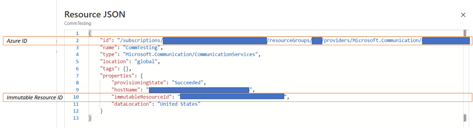 Captura de pantalla que muestra la selección de las propiedades JSON.