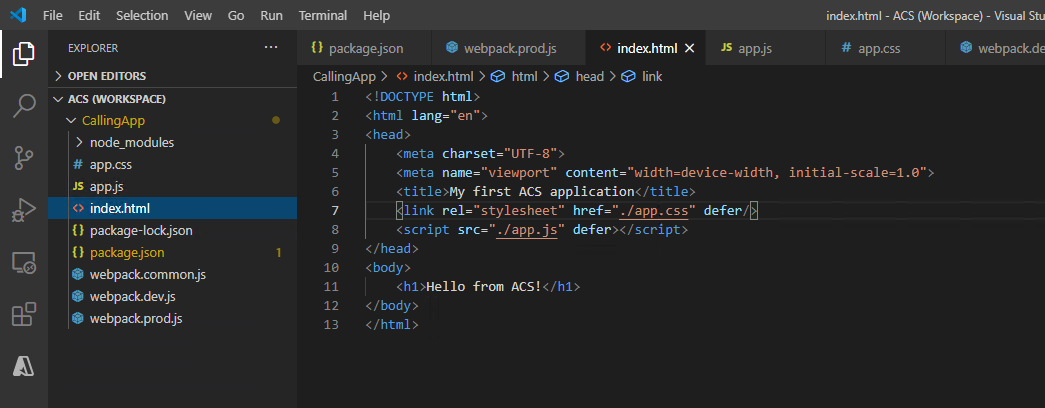 Captura de pantalla que muestra el archivo HTML.