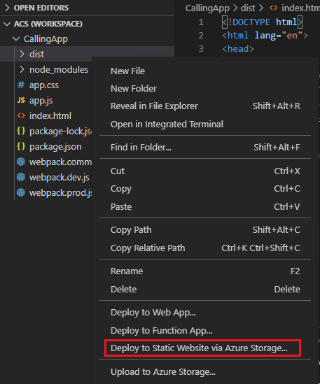 Captura de pantalla que muestra selecciones para iniciar la implementación en Azure.