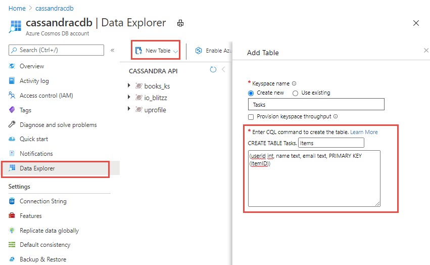 Captura de pantalla del Explorador de datos al crear una nueva recopilación con el rendimiento de nivel de base de datos