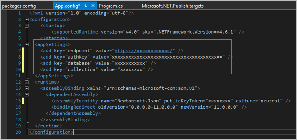 Actualizar cadenas de conexión