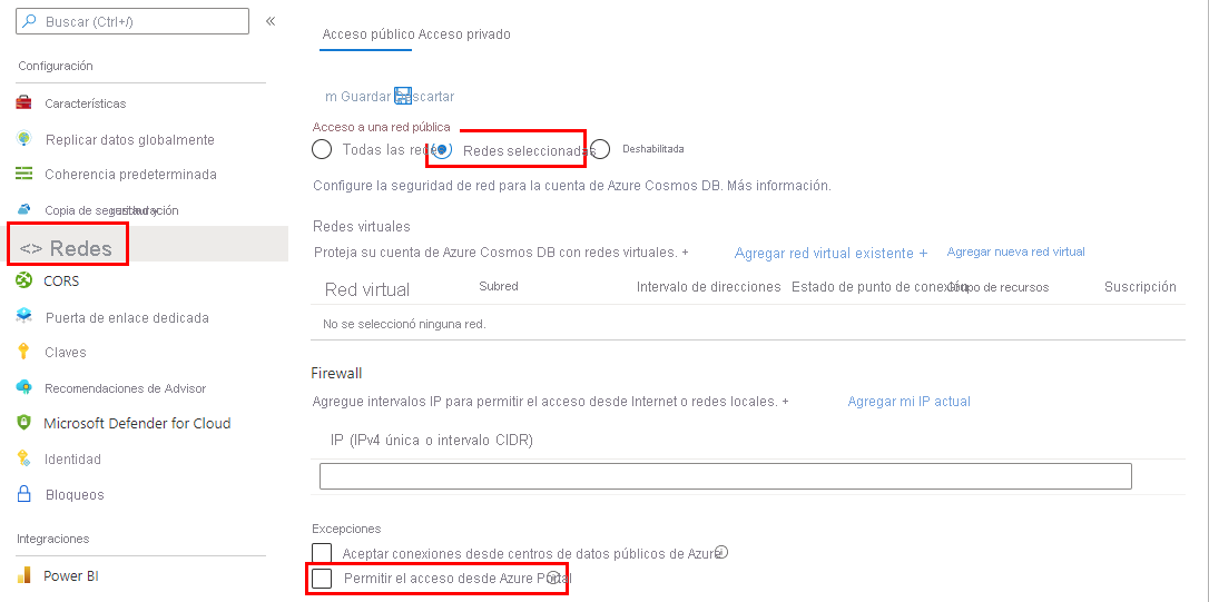 Captura de pantalla que muestra cómo habilitar el acceso a Azure Portal