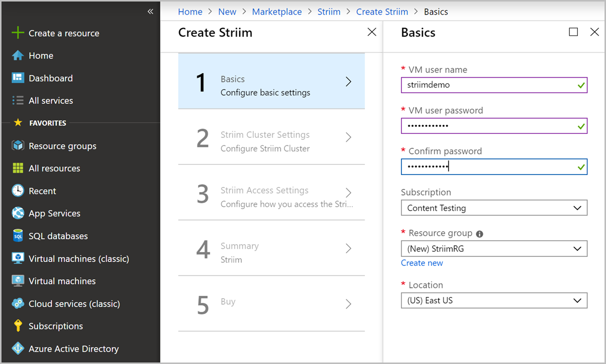 Configuración de las opciones básicas para Striim