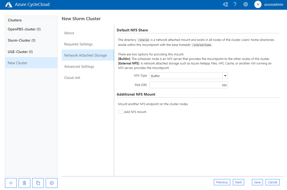 Pantalla Nueva configuración de almacenamiento conectado a la red de clúster