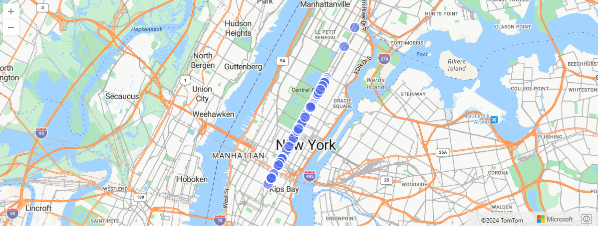 Captura de pantalla de las recogidas de taxis de Nueva York representadas en Madison Ave.