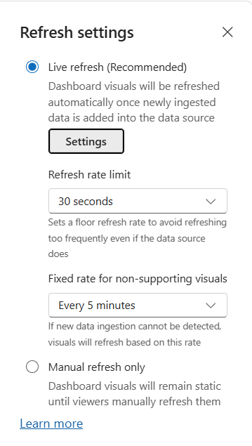 Captura de pantalla que muestra la configuración de actualización.