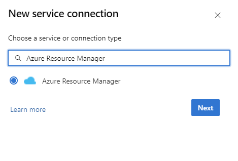 Recorte de pantalla que muestra cómo agregar una conexión de servicio de Azure Resource Monitor.