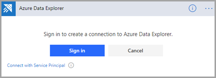 Captura de pantalla de la conexión de Azure Data Explorer, que muestra la opción de inicio de sesión.