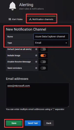 Captura de pantalla de la ventana para crear un nuevo canal de notificación.