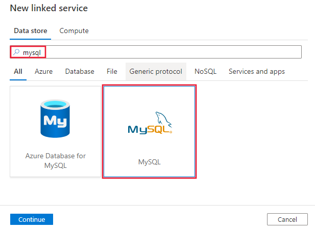 Seleccione el conector de MySQL.
