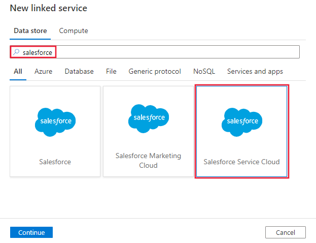 Captura de pantalla del conector de Salesforce Service Cloud.