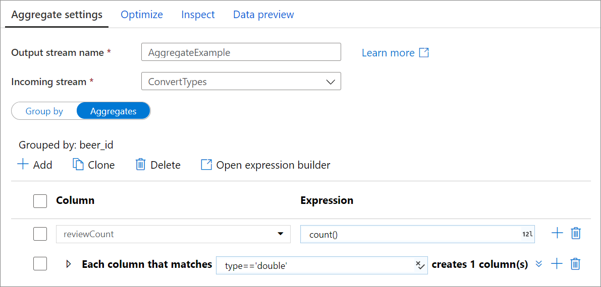 Aggregate settings