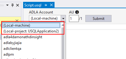 Envío de un script U-SQL a una cuenta local