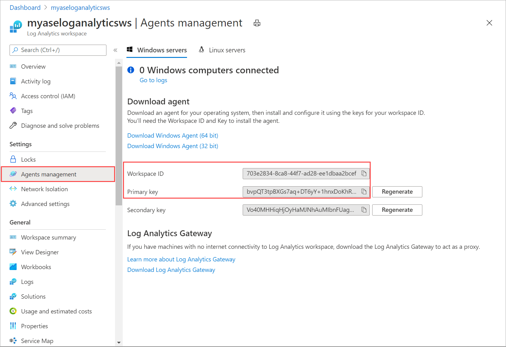 Agents management in Log Analytics workspace