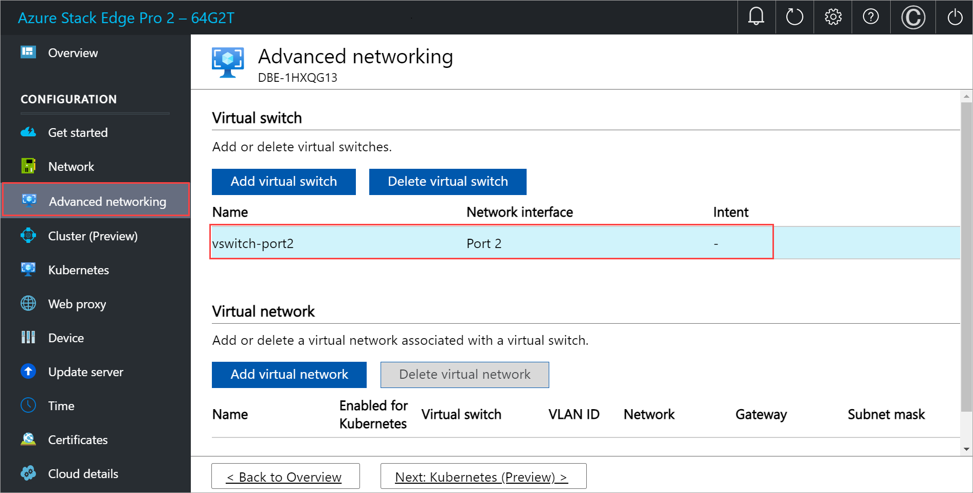 Captura de pantalla de la página Configurar procesos en Redes avanzadas en la interfaz de usuario local 3.