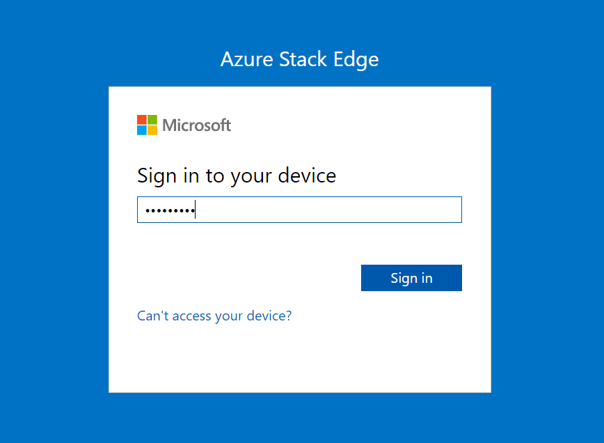 Página de inicio de sesión del dispositivo de Azure Stack Edge
