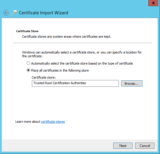 Importación del certificado mediante PowerShell 2