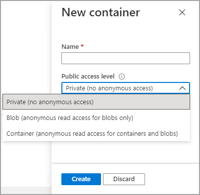 Select Export option, New container settings