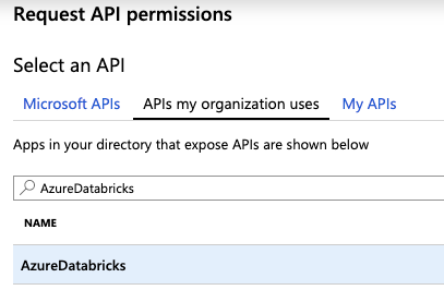 Incorporación del permiso de API de AzureDatabricks