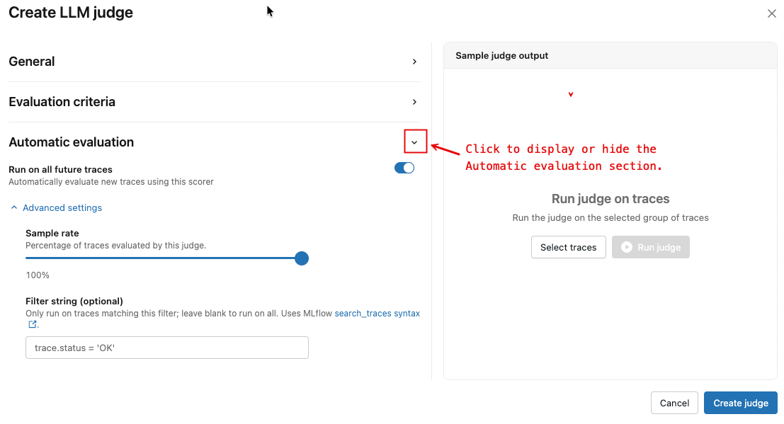 Configuración de evaluación automática.