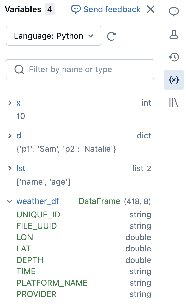 variable de ejemplo del panel del explorador